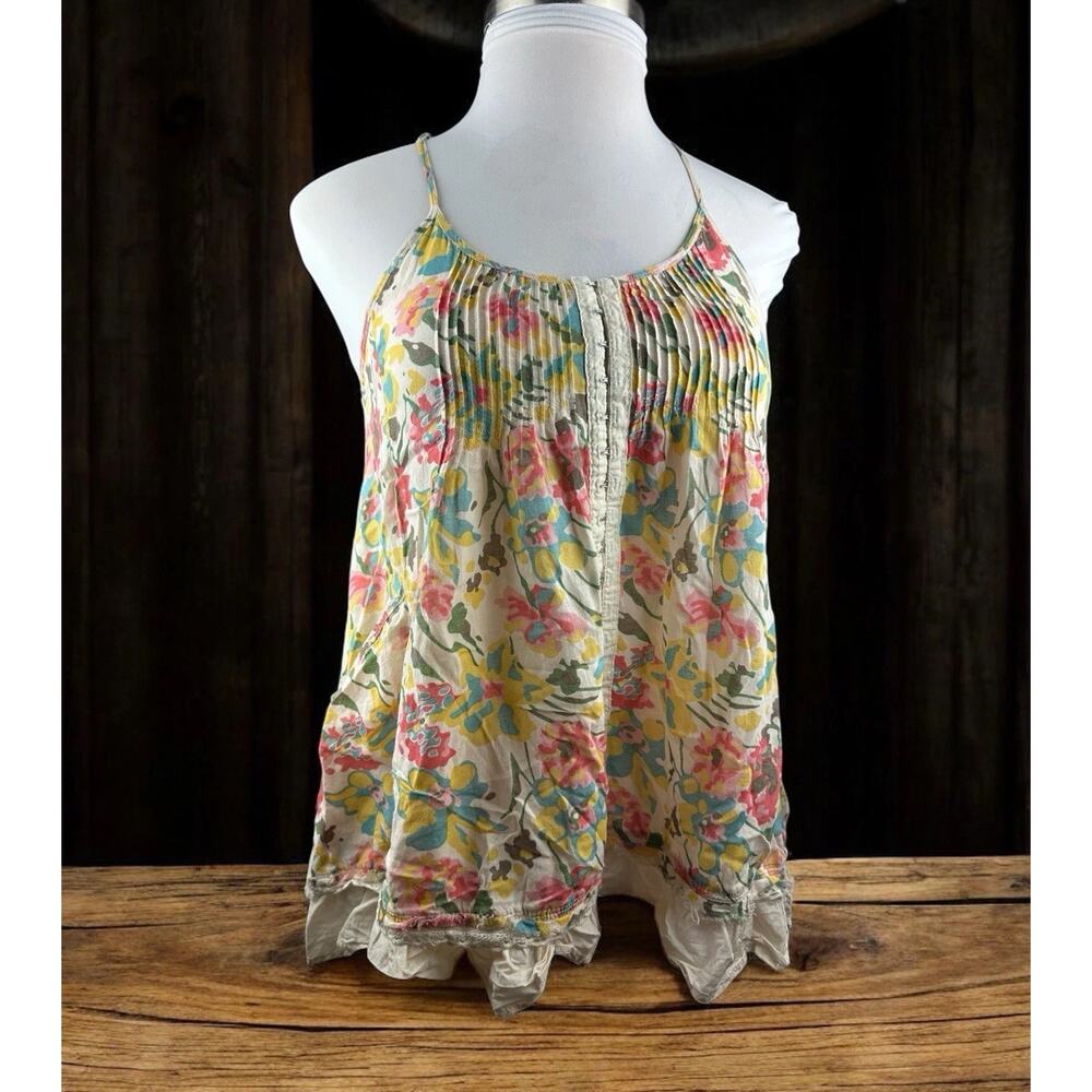 Free People Pintuck Ruffle Sheer Floral Sleeveless Swing Tunic Top Pockets Small - Picture 16 of 16